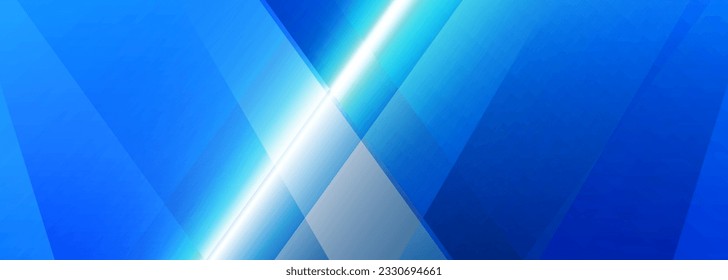 Blue modern abstract wide banner with glowing line and geometric shapes. Vector illustration abstract background.