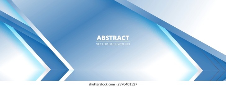 Blue modern abstract wide banner with arrow shapes. White and blue gradient abstract background. Vector illustration