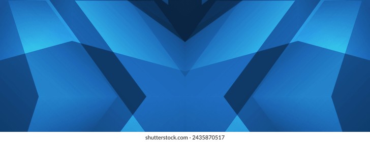 Blue modern abstract wide banner with diagonal geometric shapes. Dark blue trendy abstract background. Vector illustration