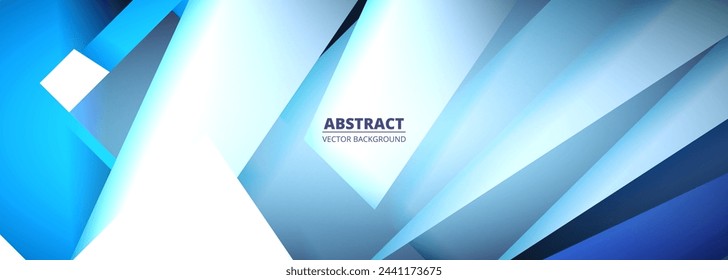 Blue modern abstract wide banner background graphic design with lines and geometric objects. Vector illustration