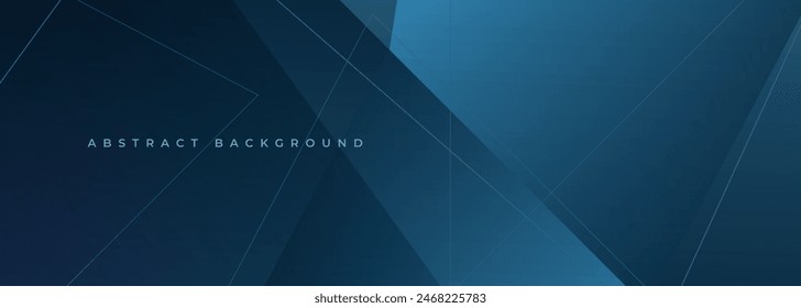 Blue modern abstract wide banner with geometric shapes. Dark blue abstract background. Vector illustration