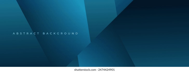 Blue modern abstract wide banner with geometric shapes. Dark blue abstract background. Vector illustration