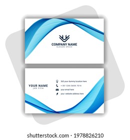 Blue modern business card design with wavy shape vector