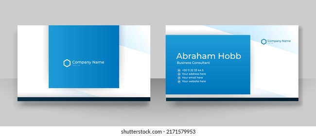 Blue modern business card design template with clean geometric background