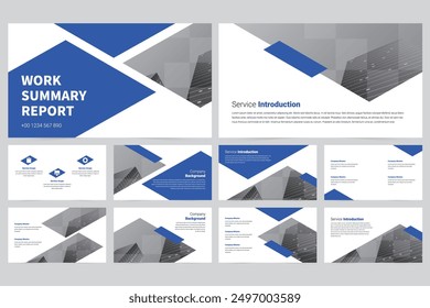 Blue modern business work report slide presentation template