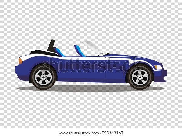 Blue modern cartoon colored cabriolet car isolated on\
transparent background. Sport car without roof vector illustration.\
Clip art. 