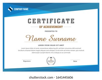 Blue modern certificate template design