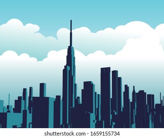 Blue Modern City Architecture Structure Skyscraper Stock Vector ...