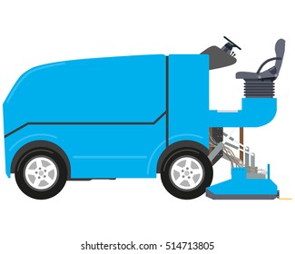 Blue modern cleaner for ice rink and stadium on white isolated white background. Vector illustration