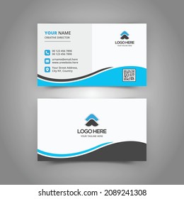 Blue modern creative business card and name card, horizontal simple clean template vector design