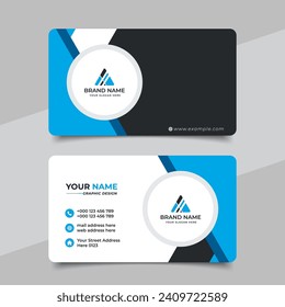 Blue modern creative business card and name card horizontal simple clean template vector design