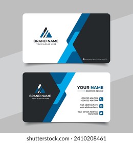 Blue modern creative business card and name card horizontal simple clean template vector design