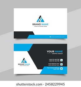 Blue modern creative business card and name card horizontal simple clean template vector design