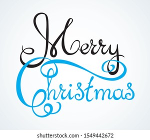 Blue modern curl cursive day script write title decor flat element paper backdrop. Line black brush pen paint winter new year logo icon emblem stamp sketch in retro artist doodle print cartoon style