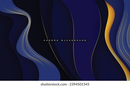 Blue modern dimension layers background with gold decoration
