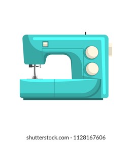 Blue modern electronic sewing machine, dressmakers equipment vector Illustration on a white background