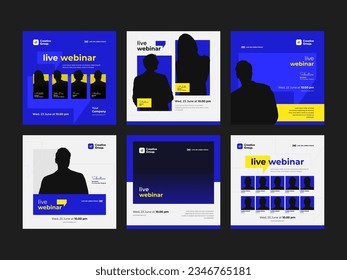 Blue Modern Event Live Webinar Media Promotion Set with Square Banner and Social Media Post Feed Template