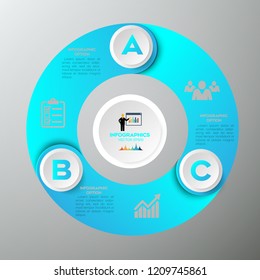 Blue Modern infographic Vector design template of 3 options, steps,on the grey background.Eps 10 vector file.