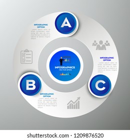 Blue Modern infographic Vector design template of 3 options, steps,on the grey background.Eps 10 vector file.