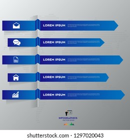 Blue Modern infographic Vector design template of 5 options, steps,on the grey background.Eps 10 vector file.