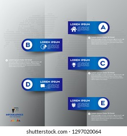 Blue Modern infographic Vector design template of 5 options, steps,on the grey background.Eps 10 vector file.