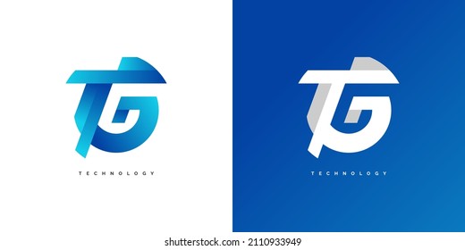 Blue Modern Initial Letter T and G Logo Design Template. TG Letter Logo Design for Business Identity