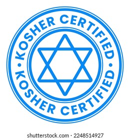 Blue Modern Kosher Food Certified Stamp, banner, sticker, badge, label with David Star