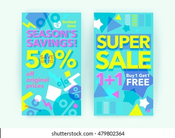 Blue Modern line art website sale banner template. Discount sale banner. Vector illustration fashion newsletter designs, poster design for print or web, media, promotional material. Buy 1 Get 1 Free