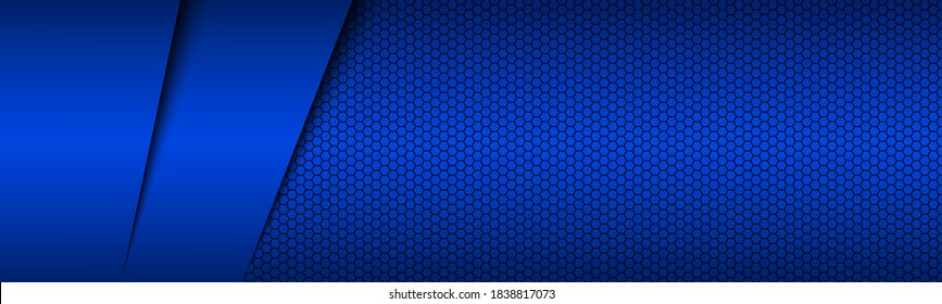 Blue modern material design header with hexagonal grid. Corporate template for your business. Vector abstract widescreen banner