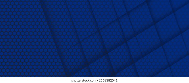 Diseño de material moderno azul con patrón hexagonal, hojas de papel superpuestas oscuras, Plantilla corporativa para su negocio, fondo de pantalla ancha abstracto de Vector