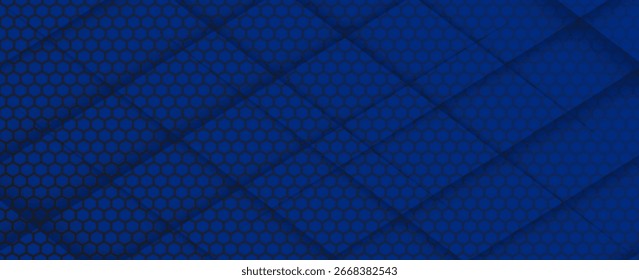 Diseño de material moderno azul con patrón hexagonal, hojas de papel superpuestas oscuras, Plantilla corporativa para su negocio, fondo de pantalla ancha abstracto de Vector