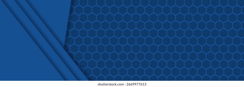 Diseño de material moderno azul con patrón hexagonal, hojas de papel superpuestas oscuras, Plantilla corporativa para su negocio, Vector