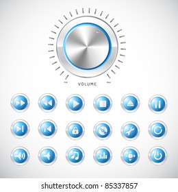 Blue modern media button collection with volume control handle