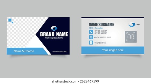 Modelo de cartão de visita minimalista azul moderno. Layout totalmente personalizável e pronto para impressão.