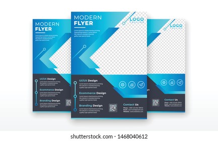 Blue modern multipurpose technology flyer with tech shape vector. 