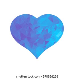 Blue modern polygonal icon for business. Triangle heart. Flat vector cartoon illustration. Objects isolated on a white background.