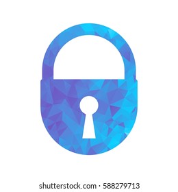 Blue modern polygonal lock con for business. Triangle Flat vector cartoon illustration. Objects isolated on a white background.