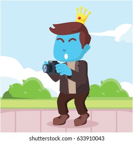 blue modern prince holding camera