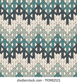 Blue modern print with interlocking arrows. Contemporary abstract background with repeated pointers. Tender seamless pattern with geometric figures. Creative wallaper. Vector digital paper