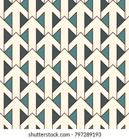 Blue modern print with interlocking arrows. Contemporary abstract background with repeated pointers. Tender seamless pattern with geometric figures. Creative wallaper. Vector digital paper