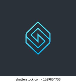Blue modern S letter initial geometry line logo template vector