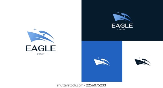 Blue Modern Ship Logo Shaped Eagle Head. Cruise, Boat Logo or Icon