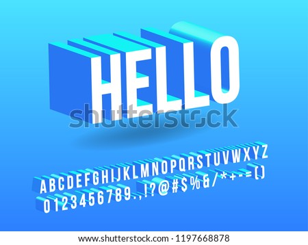 blue modern and simple alphabet floating font effect isometric