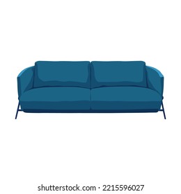 Blue modern sofa wigh cushions.Vector illustration. Living room element. Home furniture concept. For home interior design