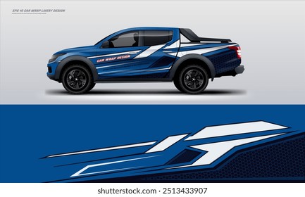 Blue modern and sporty car wrap design on pick up ready print file high resolution. vector file ready for decal and vinyl