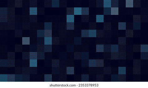 Blue Modern Stylish Halftone Technology Seamless Texture. Tech Abstract Background with Random Size Pixels. Vector Chaotic Squares Mosaic Pattern. Vector Tiles.