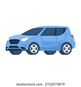 Coche SUV moderno azul en vista lateral. Ilustración vectorial del diseño de vehículos contemporáneos para la marca automotriz, conceptos de transporte y visuales de estilo de vida urbano.