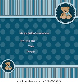 Blue modern sweet vector background for the boy with teddy bear