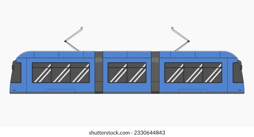 imagen plana vectorial de la vista lateral de la vía de tranvía azul moderna