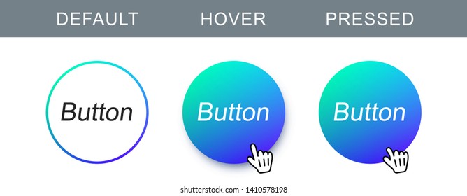 Blue modern, trendy button in different state. Vector abstract round button for web design and interface.
